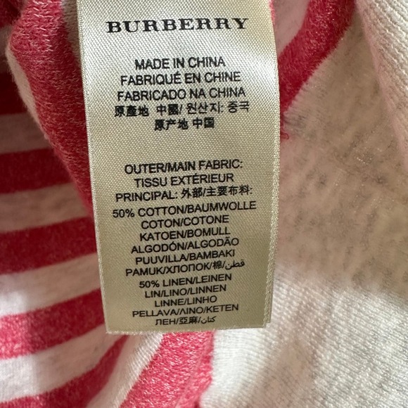 Burberry Brit Red White Striped Crewneck Sweater Logo Detail Women's Large Linen - Picture 5 of 9